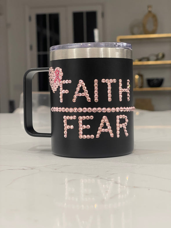 Breast Cancer Awareness Faith Over Fear Bling Mug