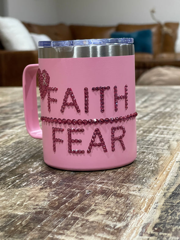 Limited Edition Breast Cancer Awareness Faith Over Fear Bling Mug