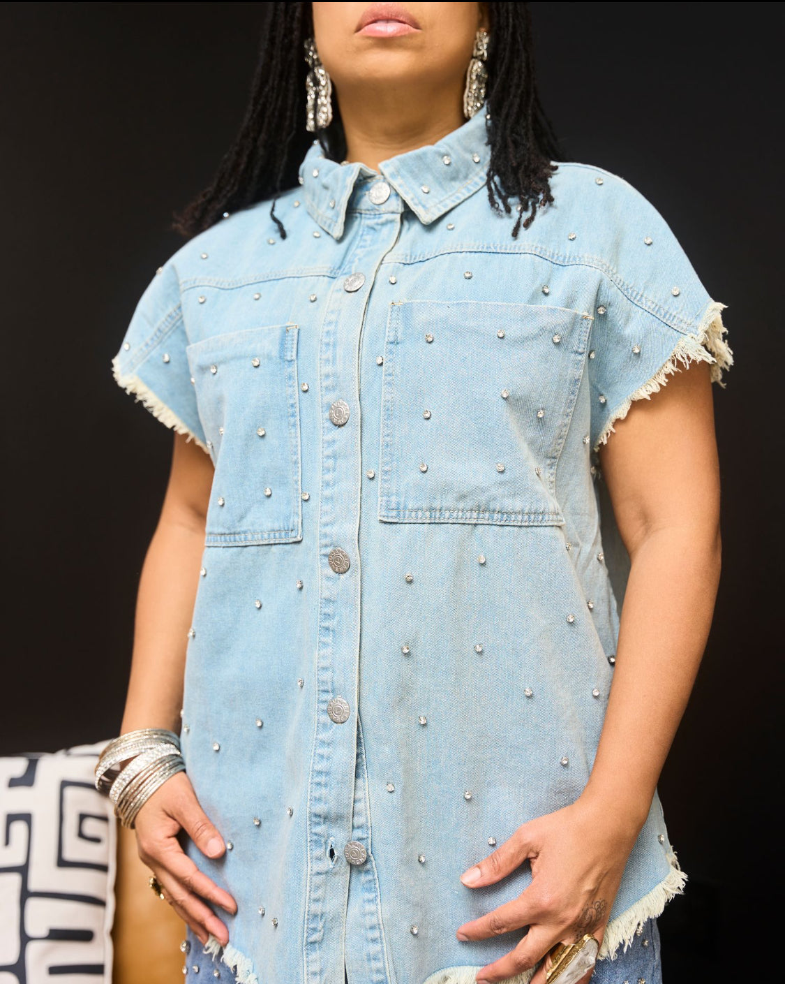 Rhinestone Denim Shirt – Warrior Apparel