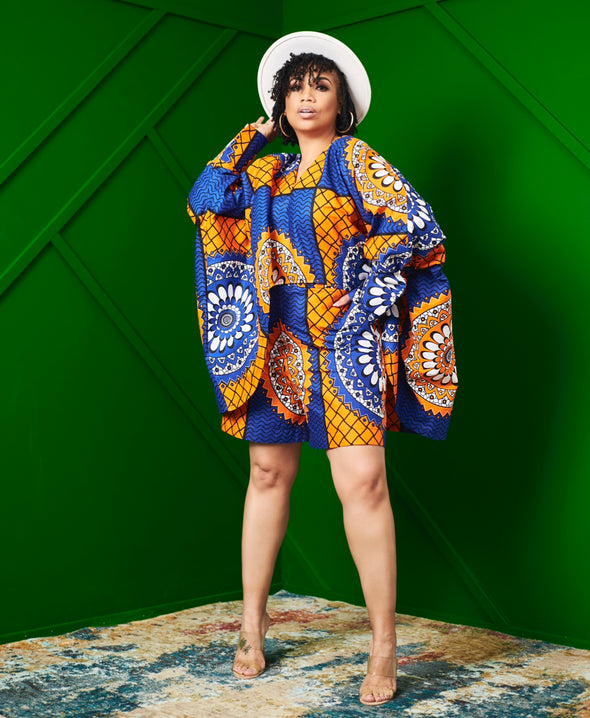 The Ankara "orange and blue" shorts set