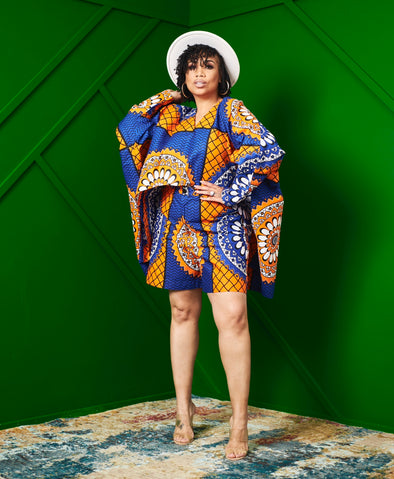 The Ankara "orange and blue" shorts set