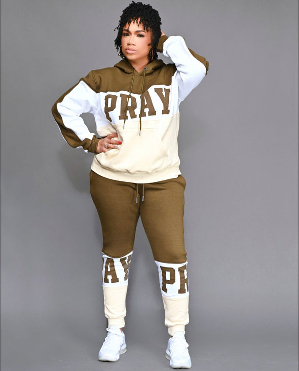 The "PRAY" Jogger Set (Olive and Creme)