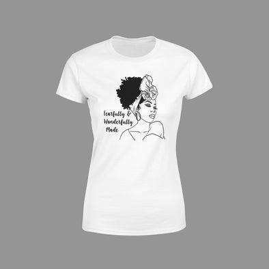 Fearfully and wonderfully made ladies tee -white