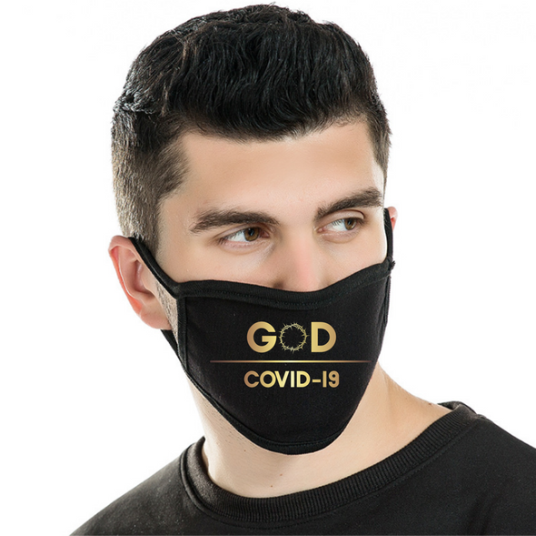 Modal Antibacterial face mask —GOD/COVID-19 in metallic gold foil